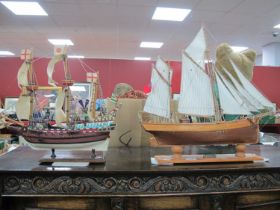 Hand Built Scale Model of Clara May Two Masted Vessel, at full sail 54cm high, 58cm long,