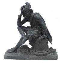 Cast Spelter Figure of 'Hamlet' Seated on a Rock, with flowing ivy to rectangular base, 44cm high