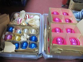 Quantity of Vintage Christmas Baubles, regularly 6.5cm diameter, sixteen pink larger.