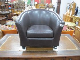 Small Childs Brown Leather Easy Chair, 51cm wide.