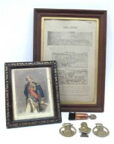 Oak Framed Copy of Lord Nelson's Birth Certificate, gilt and black vintage framed print of Lord