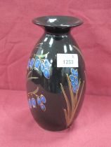 Anita Harris 'Black Bluebell' Purse Vase, gold signed, 21cm high.