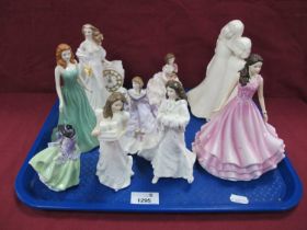 Royal Doulton Figurines (x 5), the tallest 'Love and Laughter' 17cm, for by Worcester (9):- One