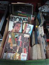 Comics, postcards, matchboxes, Red Letter Midget Message cards, photo album, John Cary linen