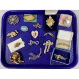 A Collection of Assorted Costume Brooches, including 1961 Grosse gilt flower, Scandinavian (NAJ
