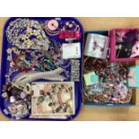 A Quantity of Costume Jewellery, in hues of pink and purple, to include beaded necklaces, enamel