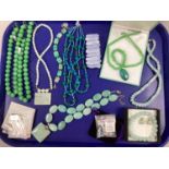 Modern Polished Bead Necklaces, "925 China" jade panel necklace, oval cabochon earrings etc :- One