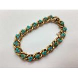A Decorative Antique Turquoise Set Bracelet, circular collet set throughout, to snap clasp
