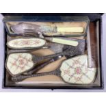 Vintage Needlepoint Dressing Table Set, fish servers, cake slices etc.