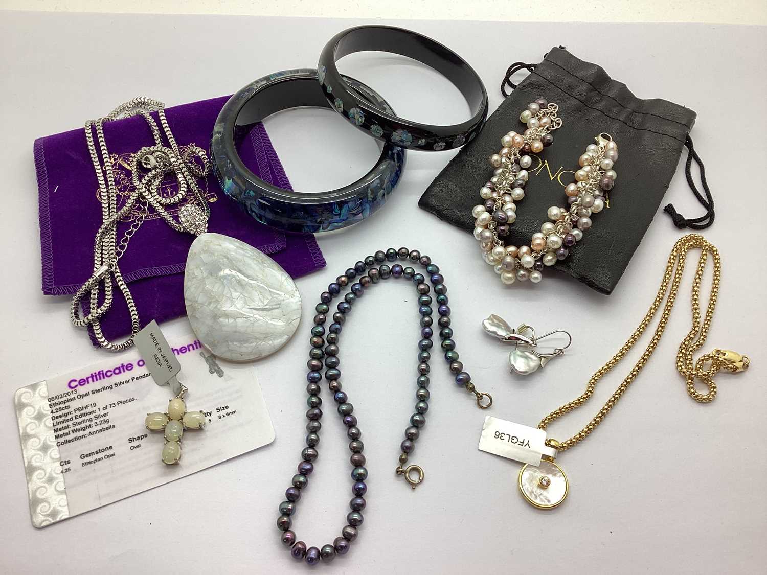 A Small Collection of "925" Clasped Jewellery, to include Honora multi-hue pearl bead bracelet,