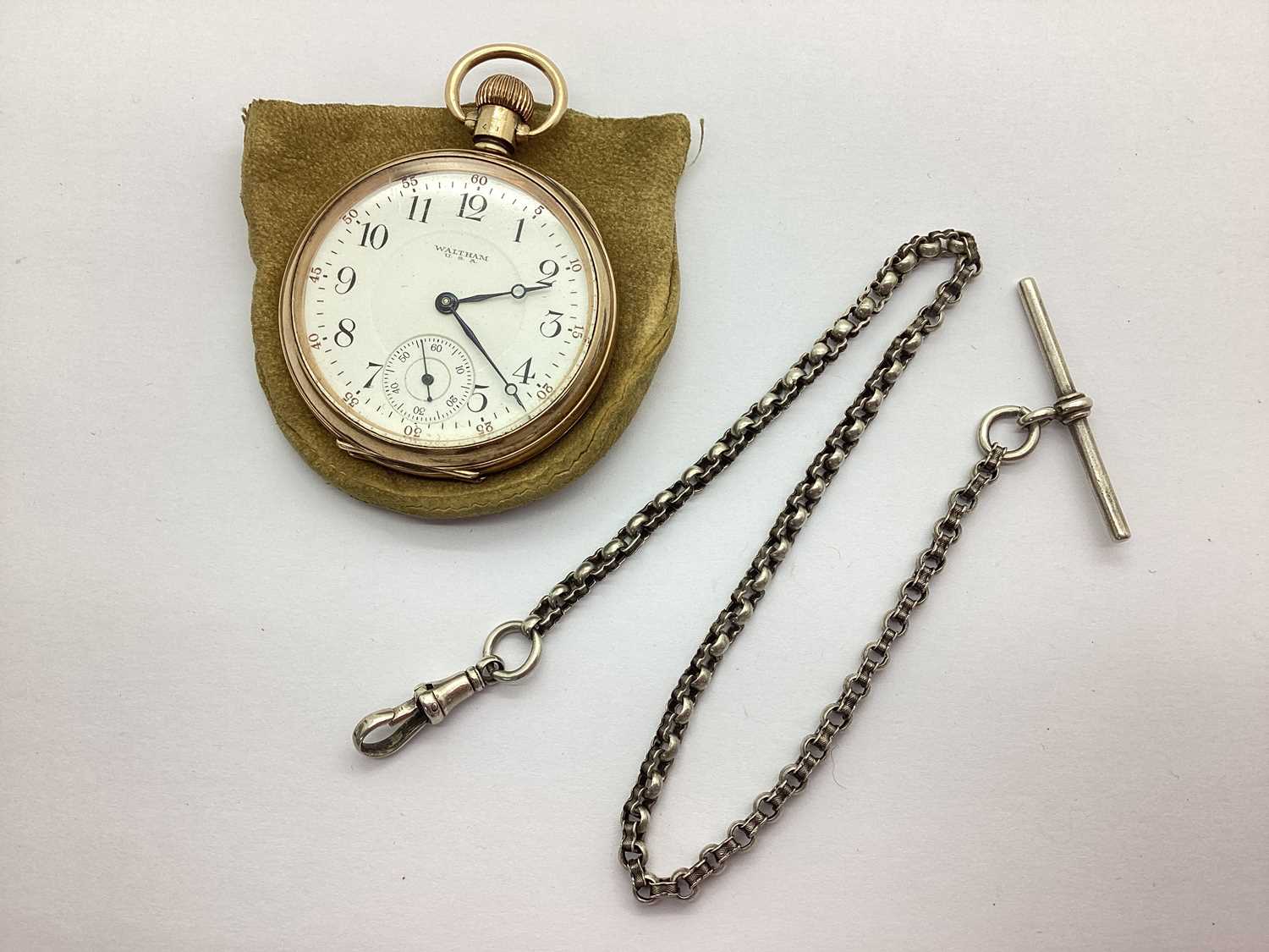Waltham USA; A Chester Hallmarked 9ct Gold Cased Openface Pocket Watch, the signed dial with black
