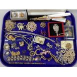 Assorted Costume Jewellery, including imitation pearls, diamanté trimming, watches, brooches, etc :-