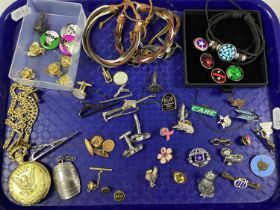 An Assortment of Gents Accessories, including a Mother's Union pin, cufflinks, enamel badges,
