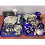 Assorted Plated Ware, including pair of XIX Century telescopic candlesticks, blue glass lined
