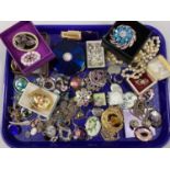 Assorted Costume Jewellery, including brooches, jewellery making oval panels, imitation pearls,