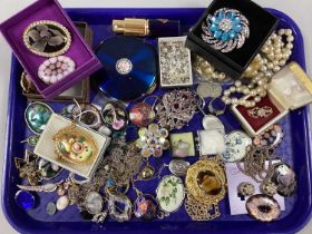 Assorted Costume Jewellery, including brooches, jewellery making oval panels, imitation pearls,