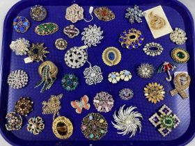 A Collection of Assorted Costume Brooches, (stones missing / some lacking pins etc) :- One Tray