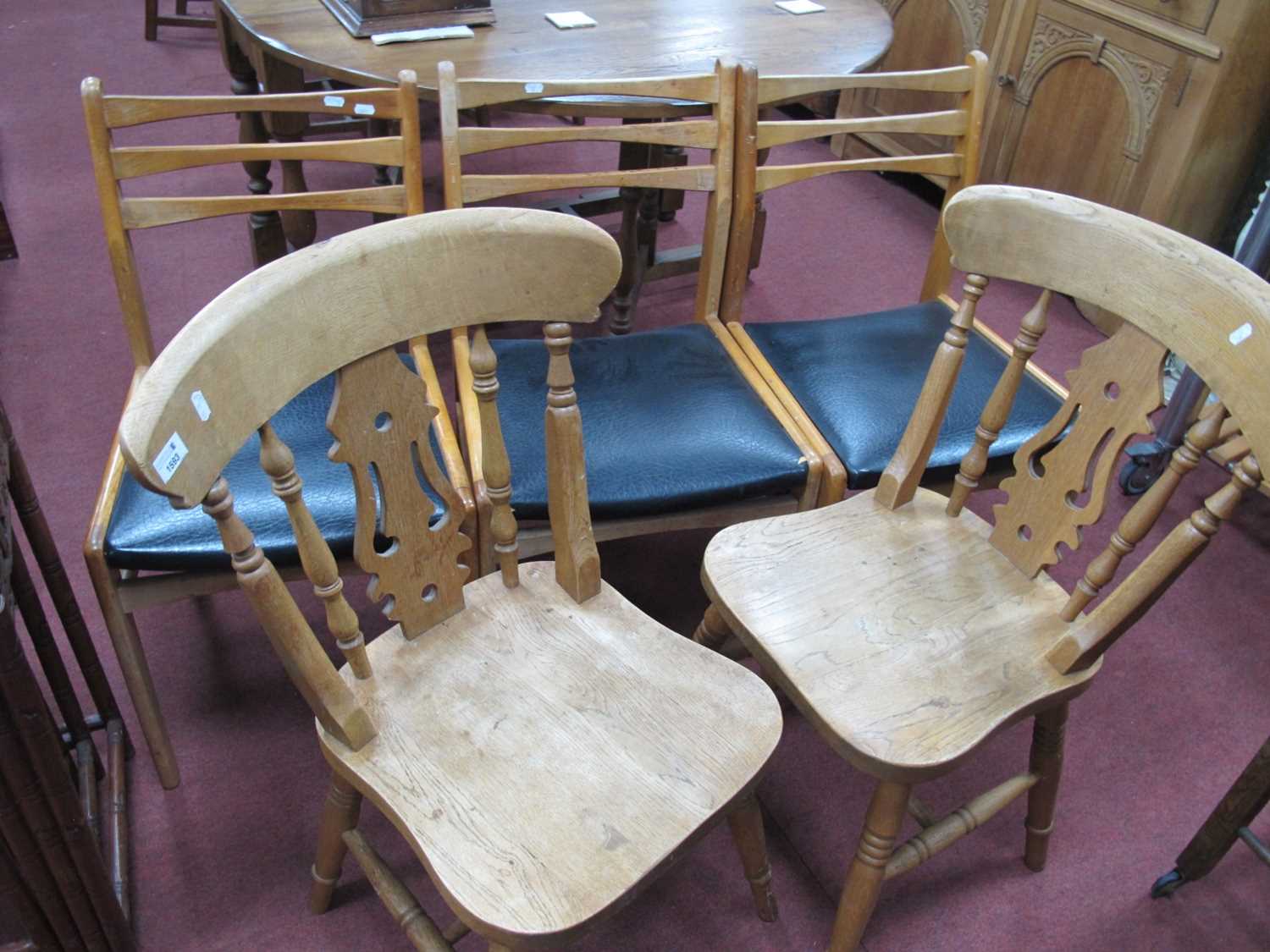 Pair of Farmhouse Kitchen Chairs, three 1970's dining chairs (5).