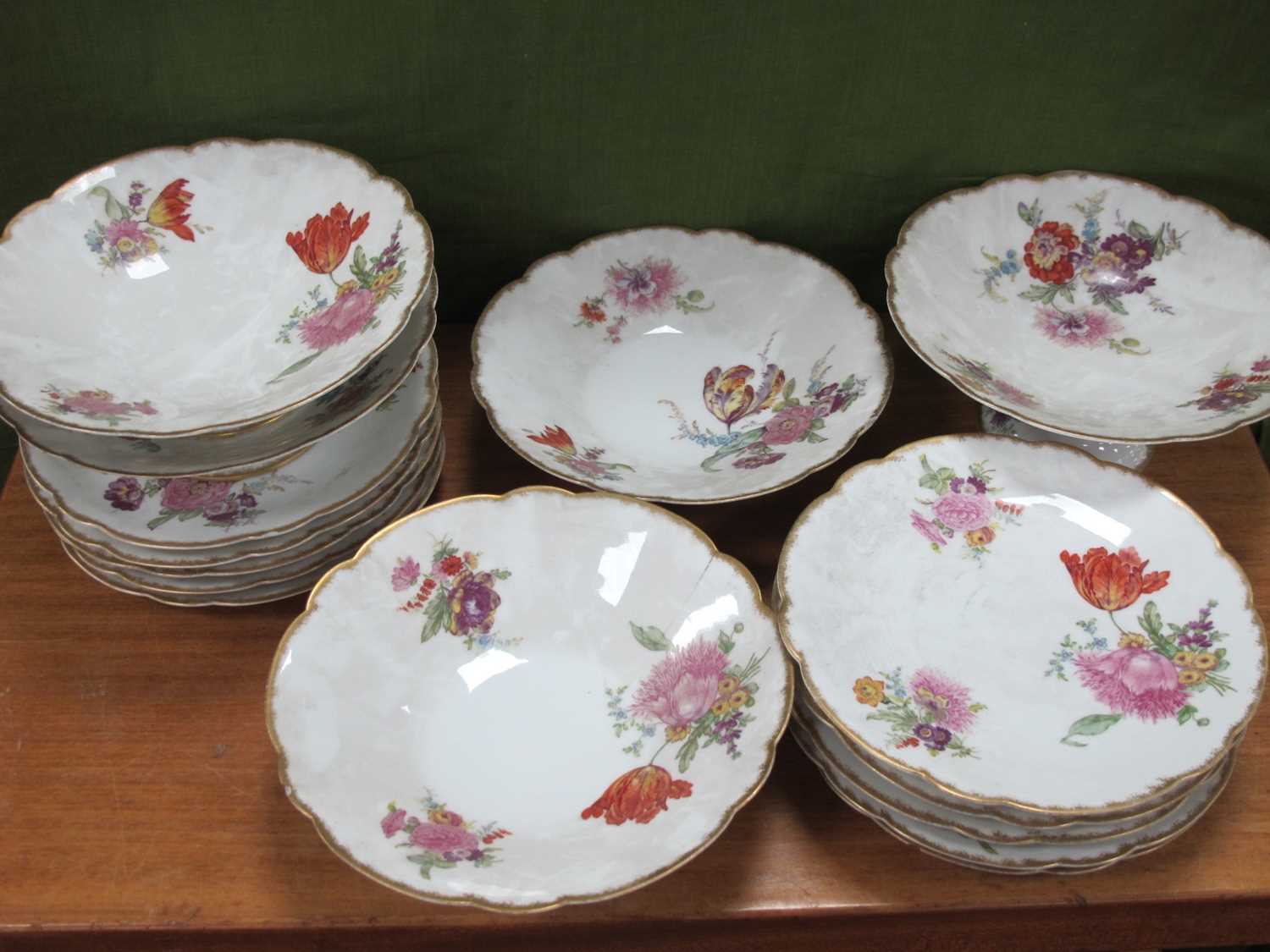 Limoges Early XX Century Porcelain Dessert Service, of fifteen pieces, decorated with floral