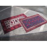 Middle Eastern Wool Tassled Rug, with allover geometric motifs on cream ground within red border 134