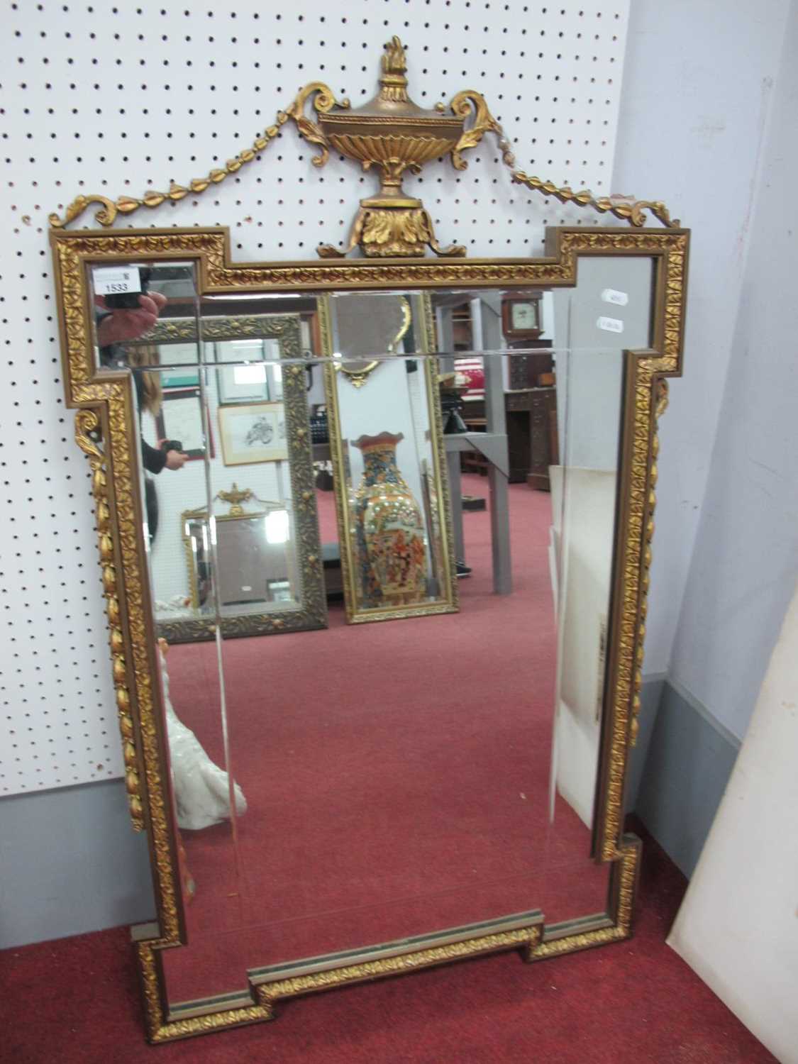 Gilt Rectangular Wall Mirror, top with urn and sway decoration, border with egg and dart decoration,