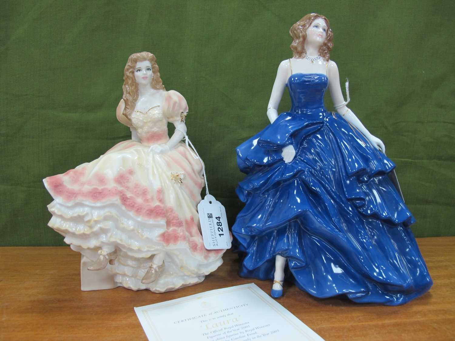 Royal Worcester Figurines Summer Romance 'Claire', 19.5cm high and 'Laura' for Compton &