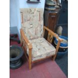 Early XX Century Ash Reclining Armchair, with upholstered back and seat, on square supports.