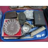 Silver Plated Trays, cat pintray, leather bible, salts, etc:- One Tray