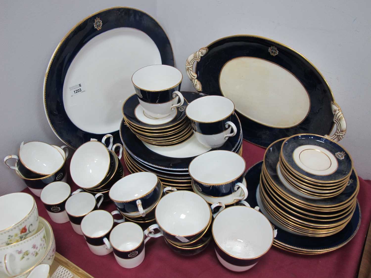 Coalport for Wheaton & Bennett of London Dinner Service, of approx 59 pieces with cobalt blue and