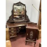 An Early XX Century Mahogany Dressing Table, with central mirror, shaped mirror supports with 'C'