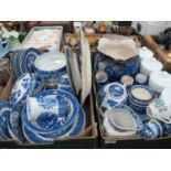 Willow Pattern Pottery, including Fenton, Burleigh, Whieldon, etc:- Two Boxes