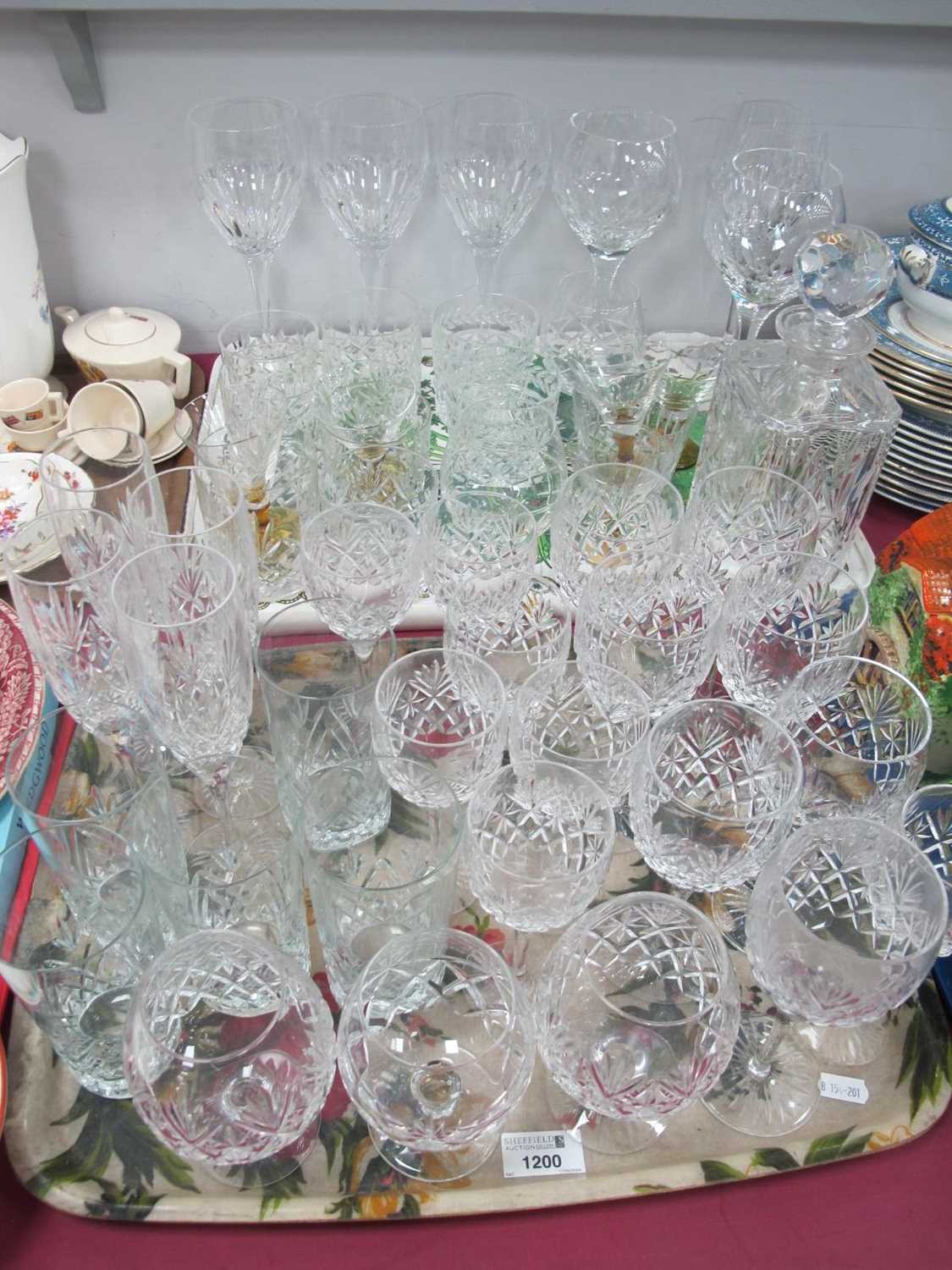 Royal Doulton Glass Ware, wine glasses, Brandy glasses, Whisky glasses, etc:- Two Trays,