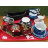 Carlton Ware Rouge Royale Twin Handled Bowl and Genie Table Lighter, Wedgwood jasperware trio,