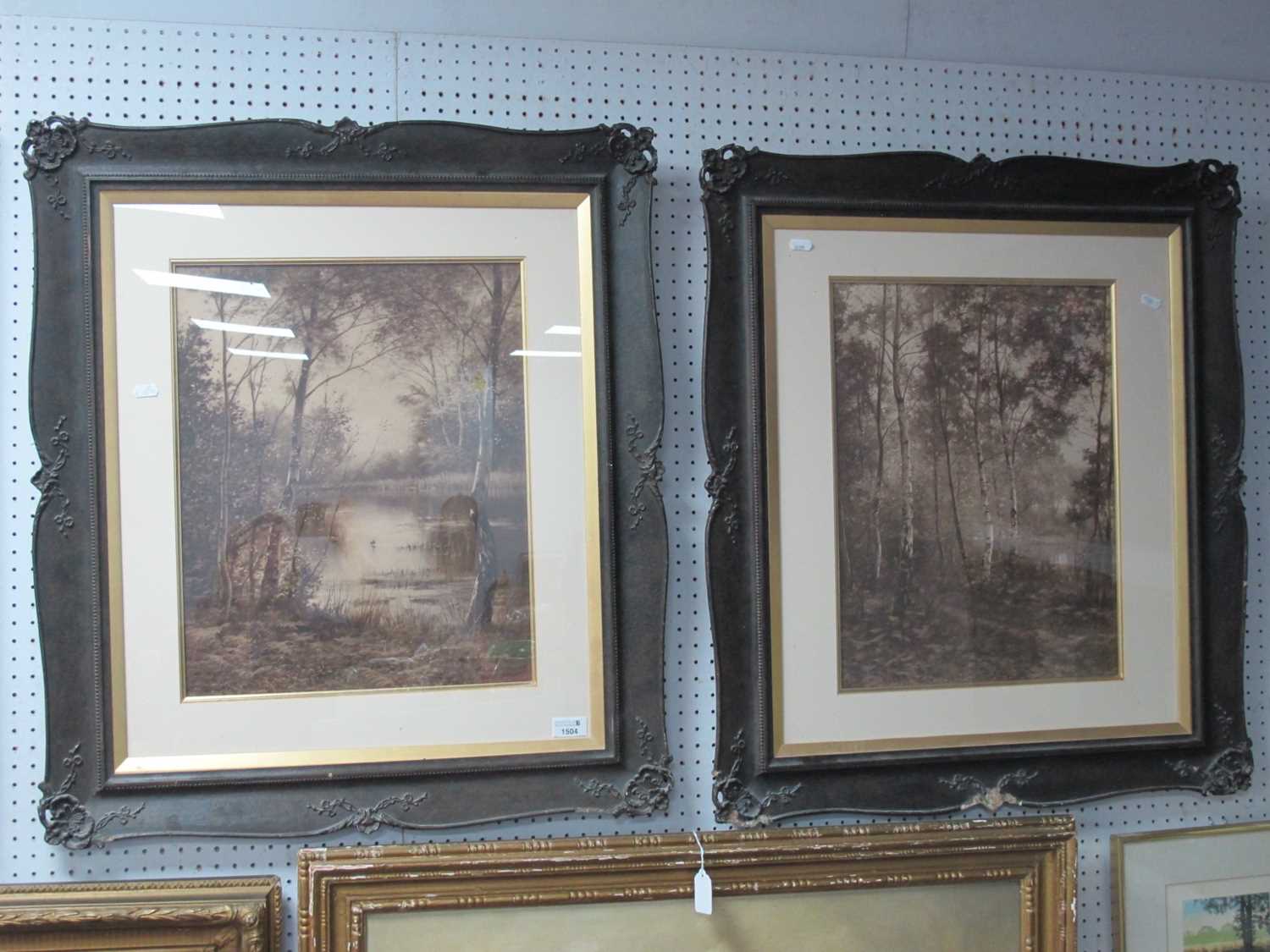 After Ernest Parton, Woodland Lake Scenes, a pair of sepia prints 46 x 37cm (2)