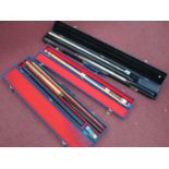 Cue Craft of Buxton Snooker Cue, three sectional, with extra piece, Midas two sectional with