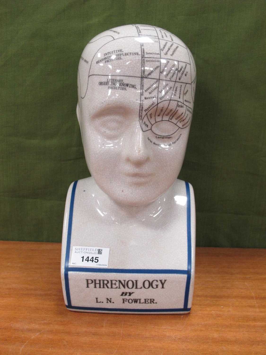 L.N. Fowler Phrenology Head, 28cm high.