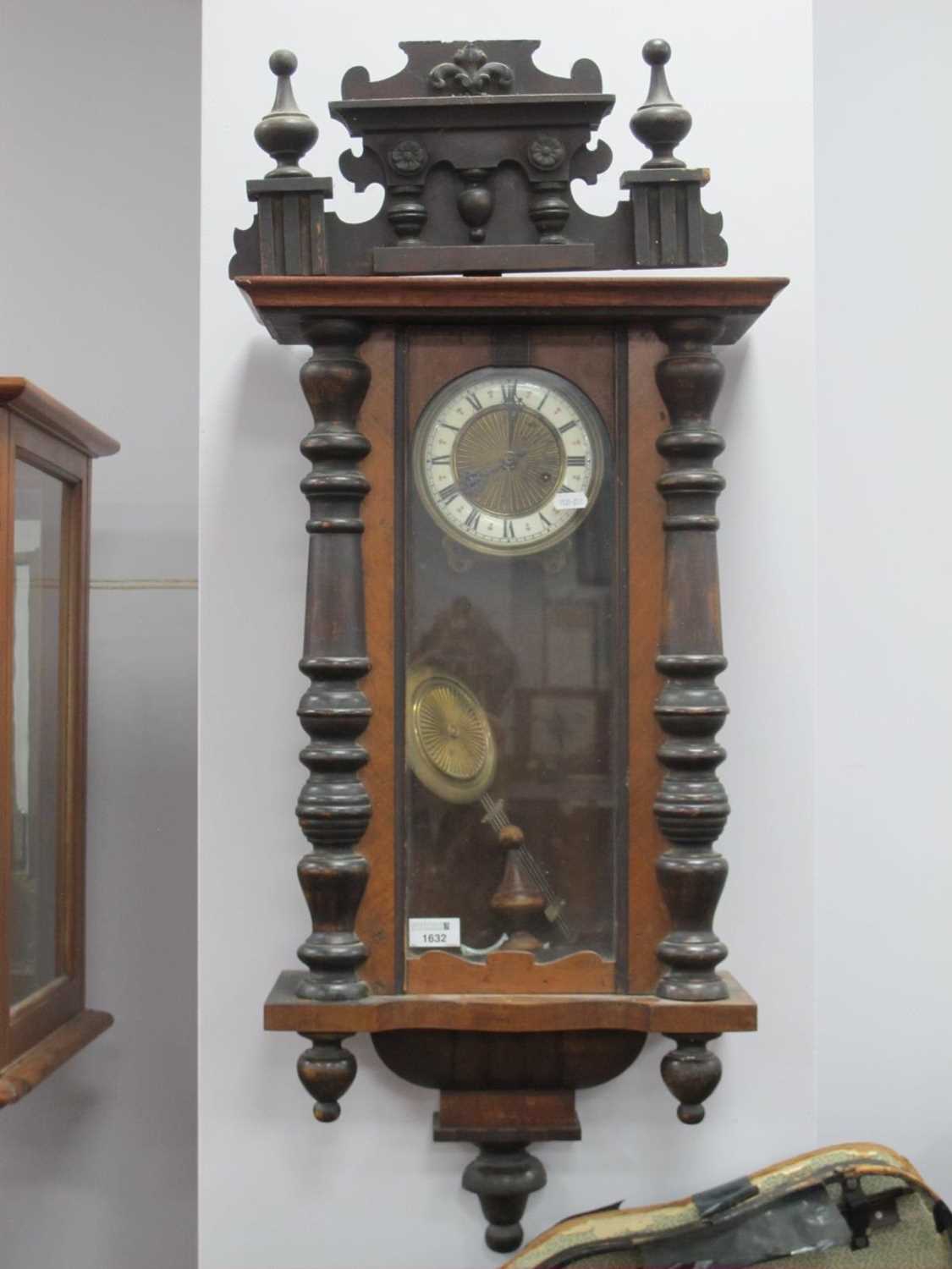 XIX Century Vienna Wall Clock, with an applied pediment, split pilasters, arched door, white