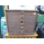 Pine Six Drawer Speciment Chest, 41cm wide, containing brass copper and other metal fittings,