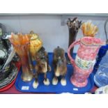 Two Beswick Shire Horses, Maling lustre vase, Carnival glass vases, etc:- One Tray.