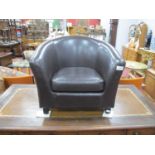 Small Childs Brown Leather Easy Chair, 51cm wide.