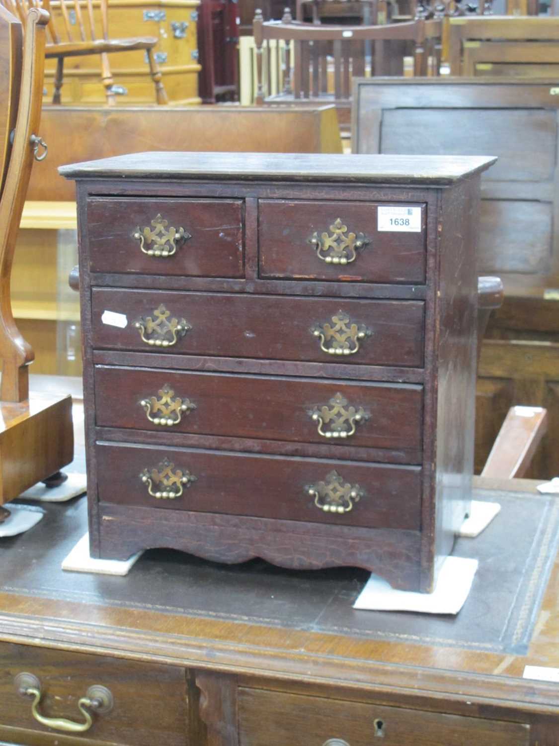 A Victorian Miniature Apprentice Style Chest of Five Drawers (two over three) all with original