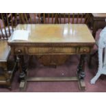 XIX Century Walnut Sewing/Card Table, with baize interior to swivel top, two small drawers