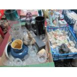 Denby Ware Blue Pottery Jug, wine glasses together with Brooke Bond tea cards, etc:- Two Boxes