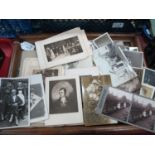 Cabinet Cards, Carte De Visites, black and white photographs, etc, rectangular wooden tray (43cm