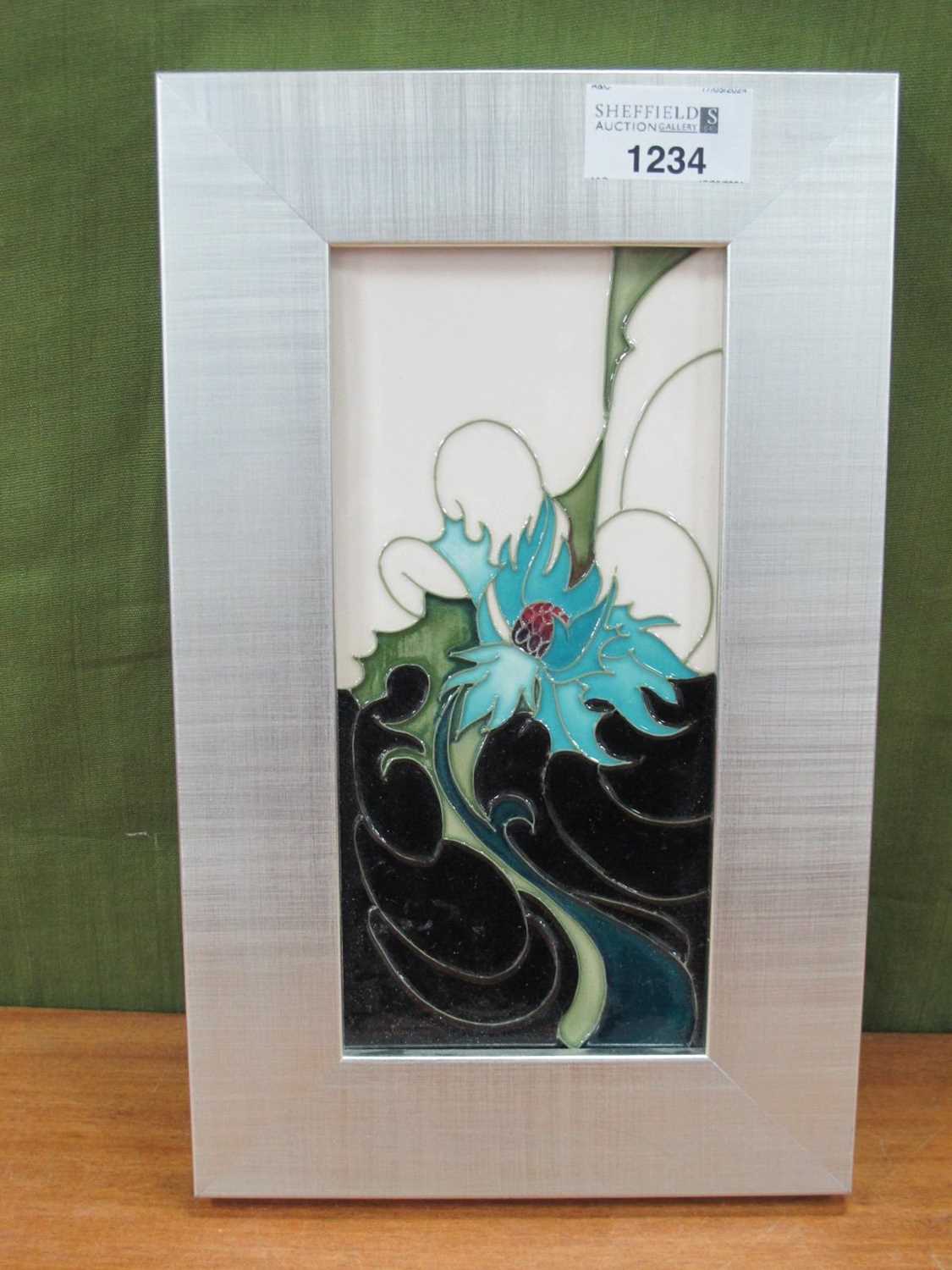 A Moorcroft Pottery 'Sea Holly' Pattern Plaque, designed by Emma Bossons, impressed and painted