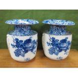 Doulton 'Gloire de Dijon' Blue and White Pottery Vases, each with flared rim, 22cm diameter.