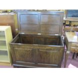 Oak Blanket Box, circa 1920s with panelled top and fascia, on castors, 100cm wide