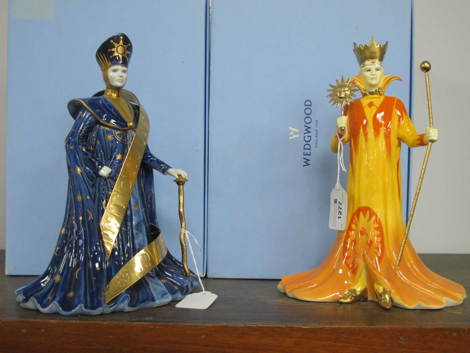 Wedgwood Galaxy Collection Figurines, 'Sun King', 28cm high and 'The Governess', each limited