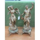 Pair of Spelter Figures, Phobe & Apollo, 46cm high, each on green onyx and gilt metal base.