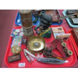 Cast Iron Money Box 'Dinah', brass miners lamp, coins, XIX Century pipe, etc:- One Tray. These items